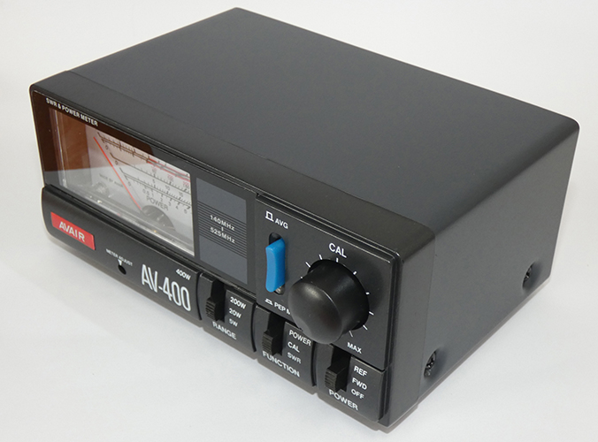 VHF & UHF Power and SWR meter, Avair, 140-525 MHz, 5W/ 20W/ 200W & 400W handling, SO-239 terminations on rear – 150mm x 65mm x 100mm